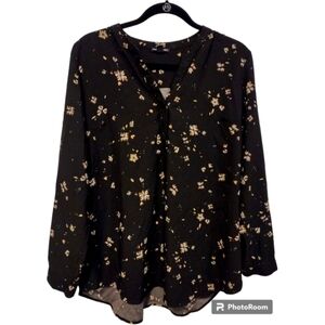 HILARY RADLEY blouse LIKE NEW black floral SHORT SLEEVE size xl